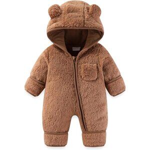 Newborn Baby Bear Outfit With Fold Over Mittens and Footies Girls Winter Fleece